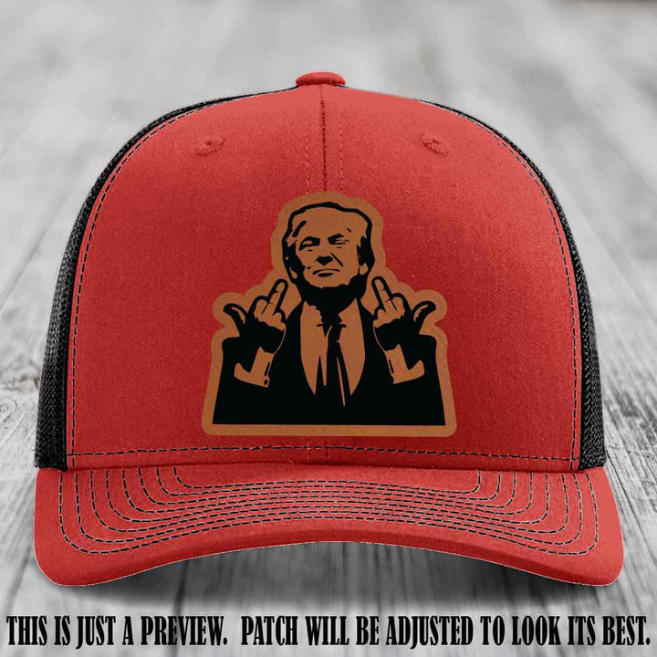 Double Deuces Don - Rawhide to Black Patch on Red to Black Hat - custom trucker hat with leather patch