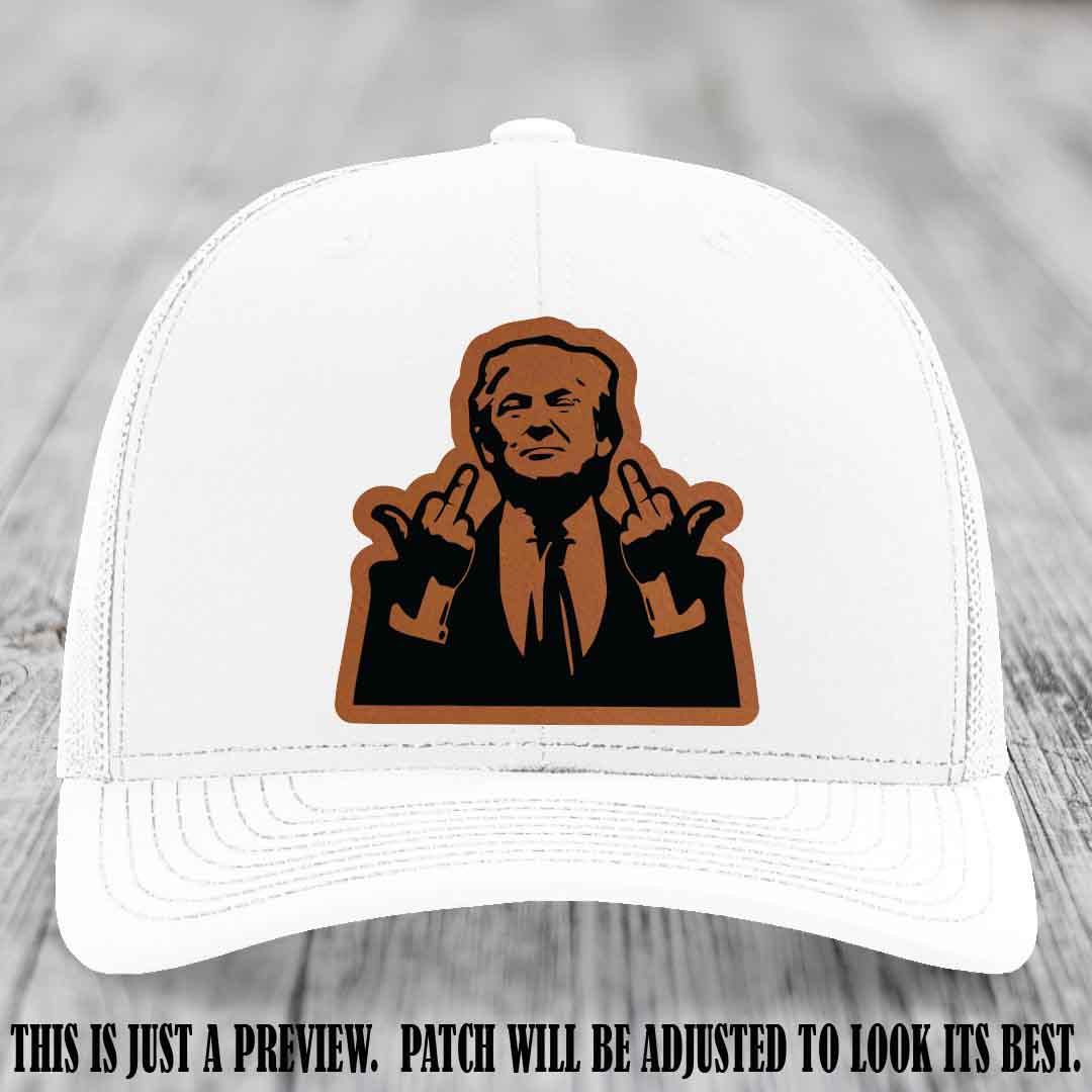 Double Deuces Don - Rawhide to Black Patch on White Hat - custom trucker hat with leather patch