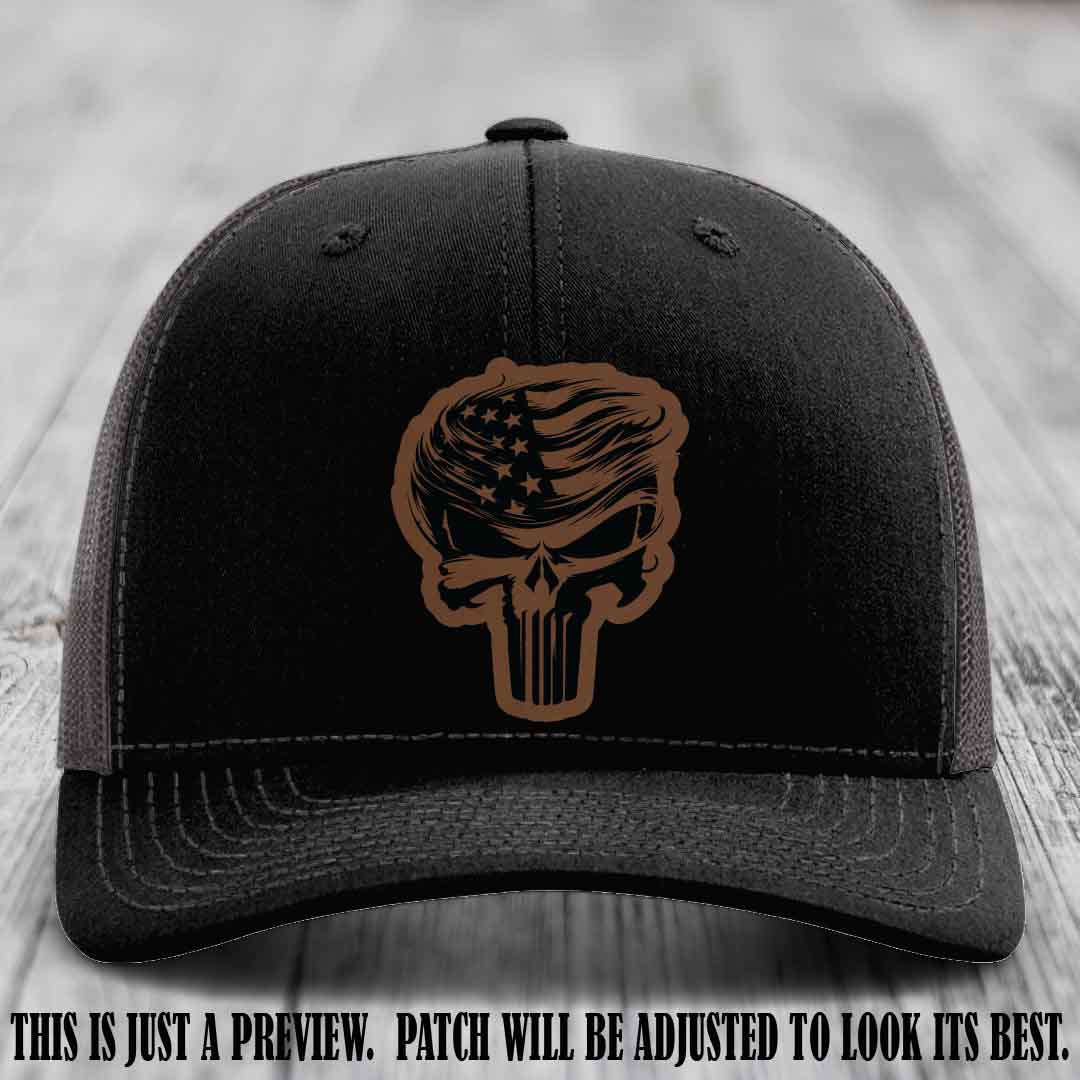 Patriot Skull Flow patch on Dark Brown to Black Patch on a Black to Charcoal Hat
