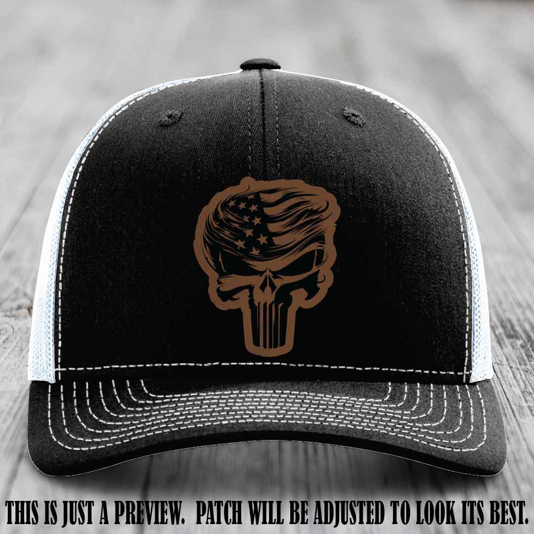 Patriot Skull Flow patch on Dark Brown to Black Patch on a Black to White Hat