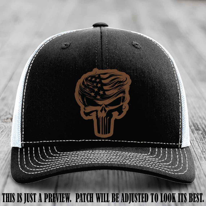 Patriot Skull Flow patch on Dark Brown to Black Patch on a Black to White Hat
