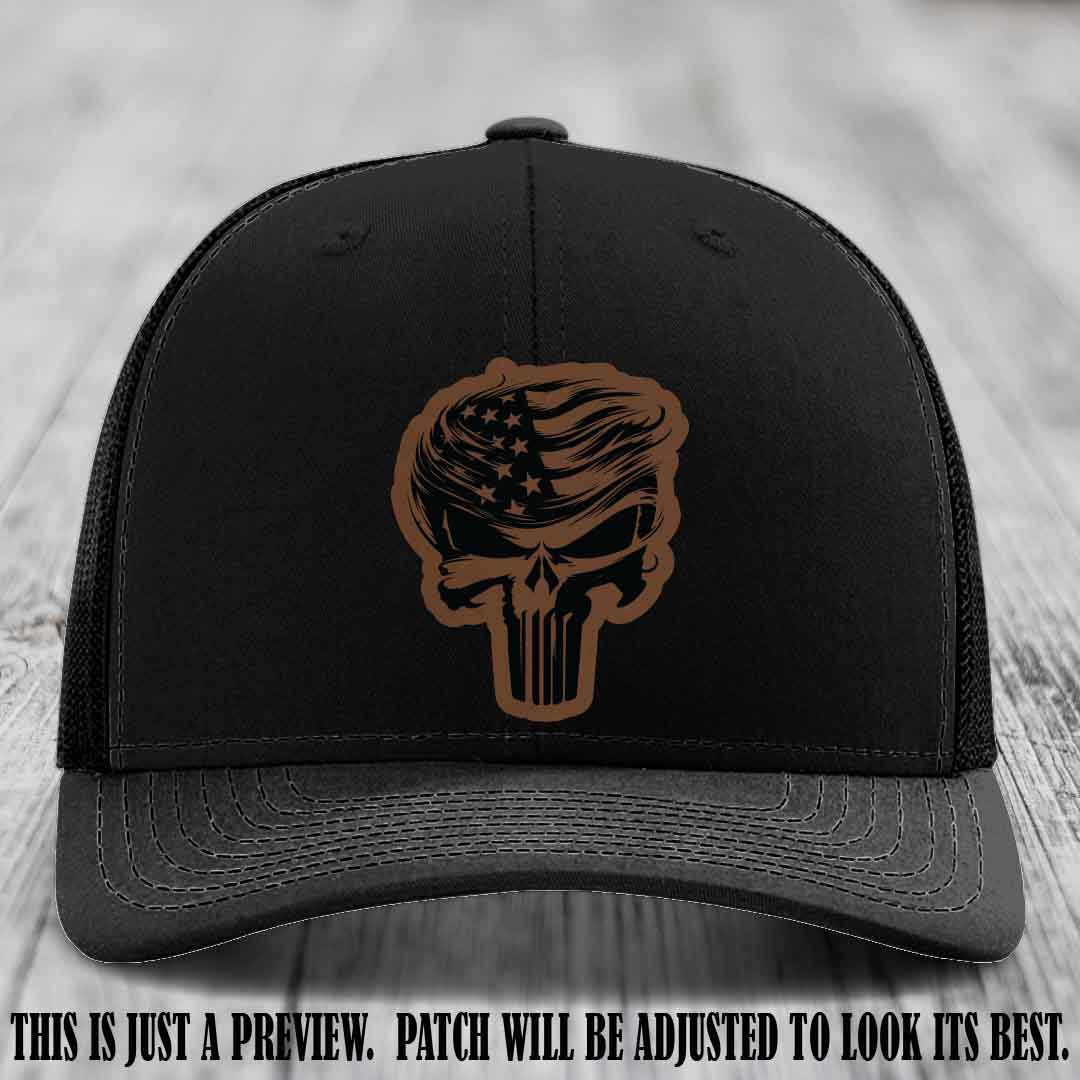 Patriot Skull Flow patch on Dark Brown to Black Patch on a Black Hat