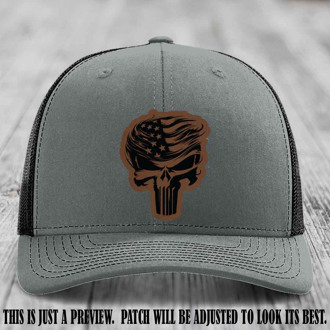 Patriot Skull Flow patch on Dark Brown to Black Patch on a Heather Grey to Black Hat