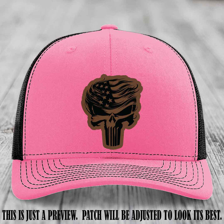 Patriot Skull Flow patch on Dark Brown to Black Patch on a Hot Pink to Black Hat