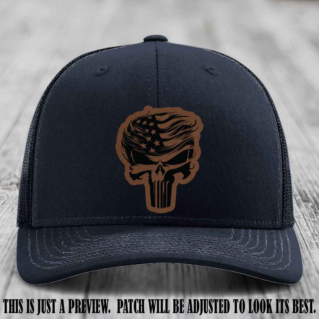 Patriot Skull Flow patch on Dark Brown to Black Patch on a Navy Hat
