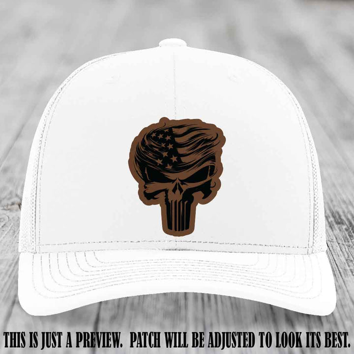 Patriot Skull Flow patch on Dark Brown to Black Patch on a White Hat