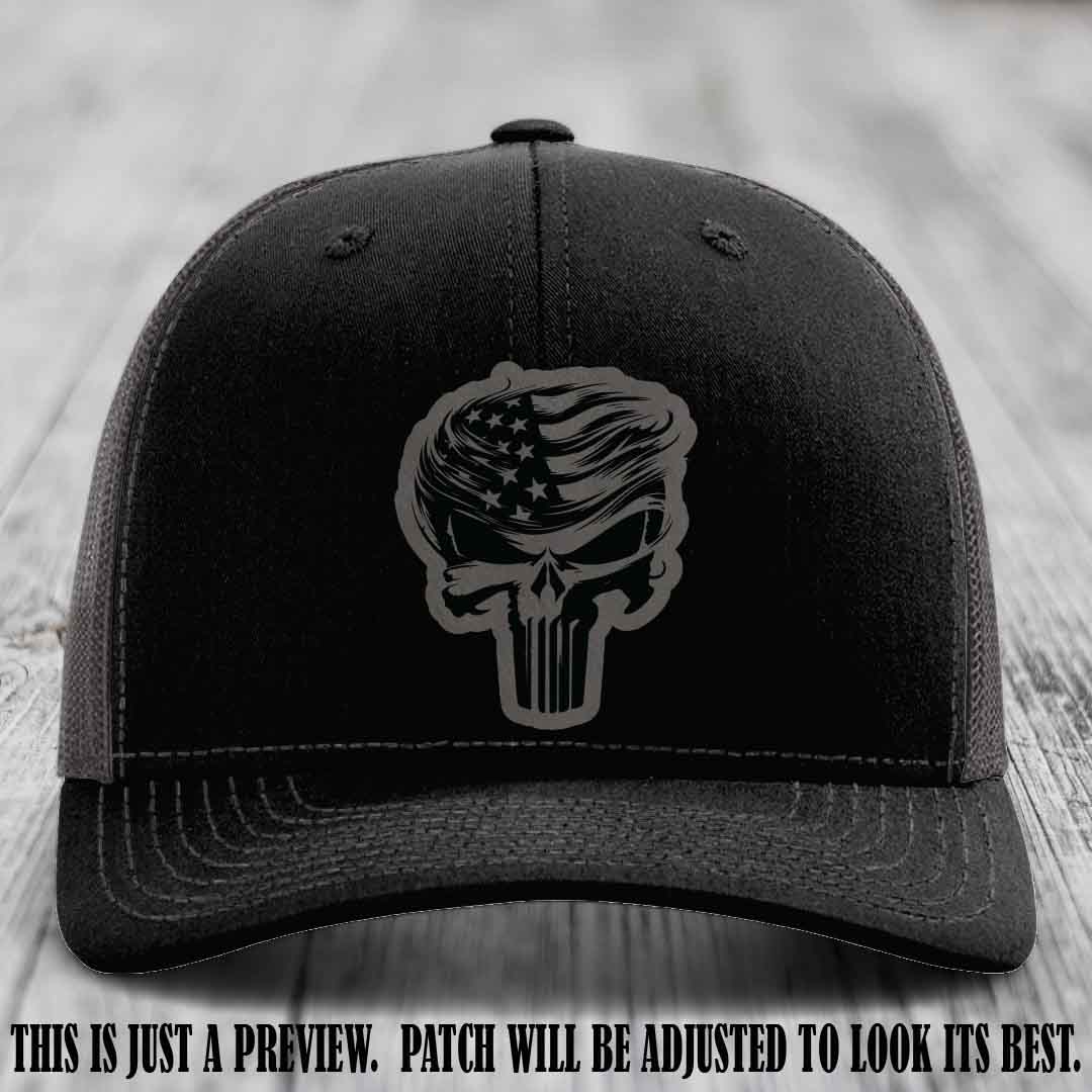 Patriot Skull Flow patch on Grey to Black Patch on a Black to Charcoal Hat