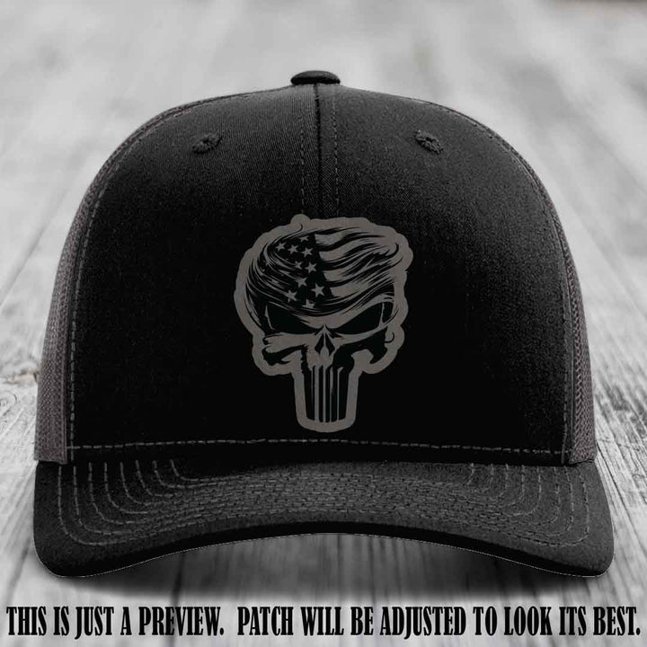 Patriot Skull Flow patch on Grey to Black Patch on a Black to Charcoal Hat