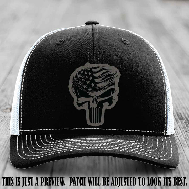 Patriot Skull Flow patch on Grey to Black Patch on a Black to White Hat