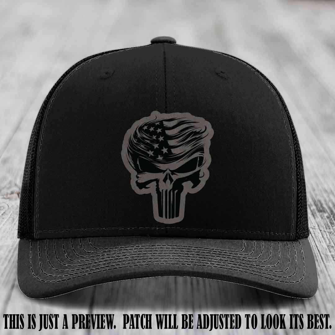 Patriot Skull Flow patch on Grey to Black Patch on a Black Hat