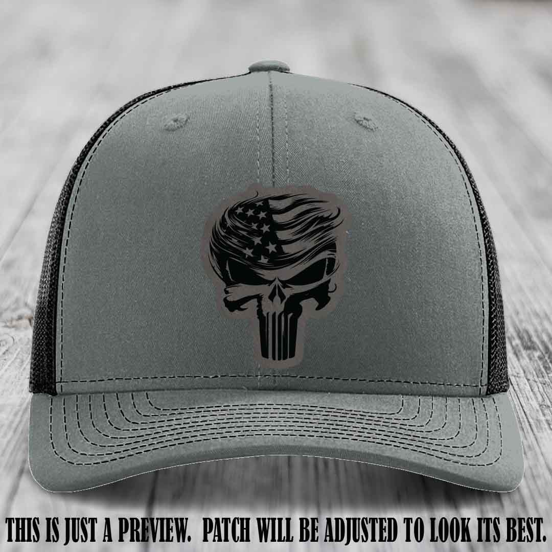 Patriot Skull Flow patch on Grey to Black Patch on a Heather Grey to Black Hat