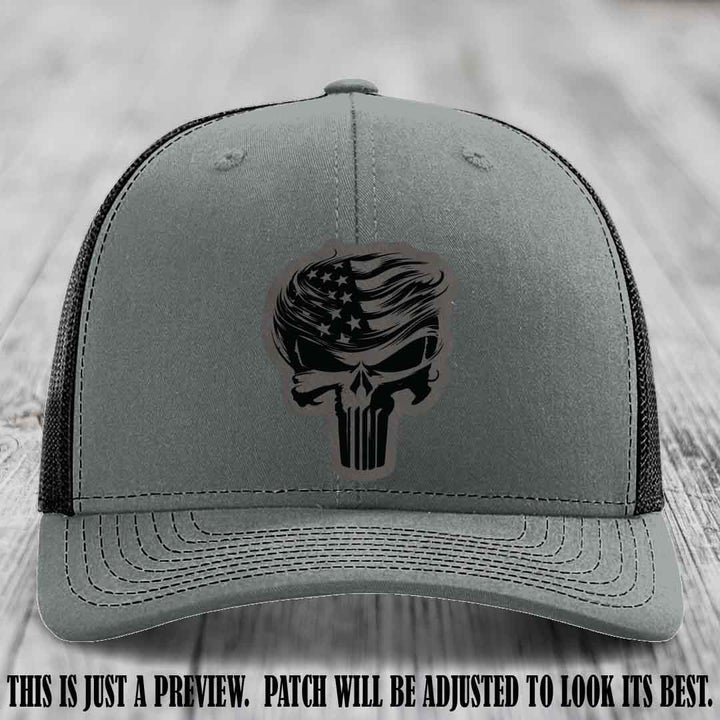 Patriot Skull Flow patch on Grey to Black Patch on a Heather Grey to Black Hat