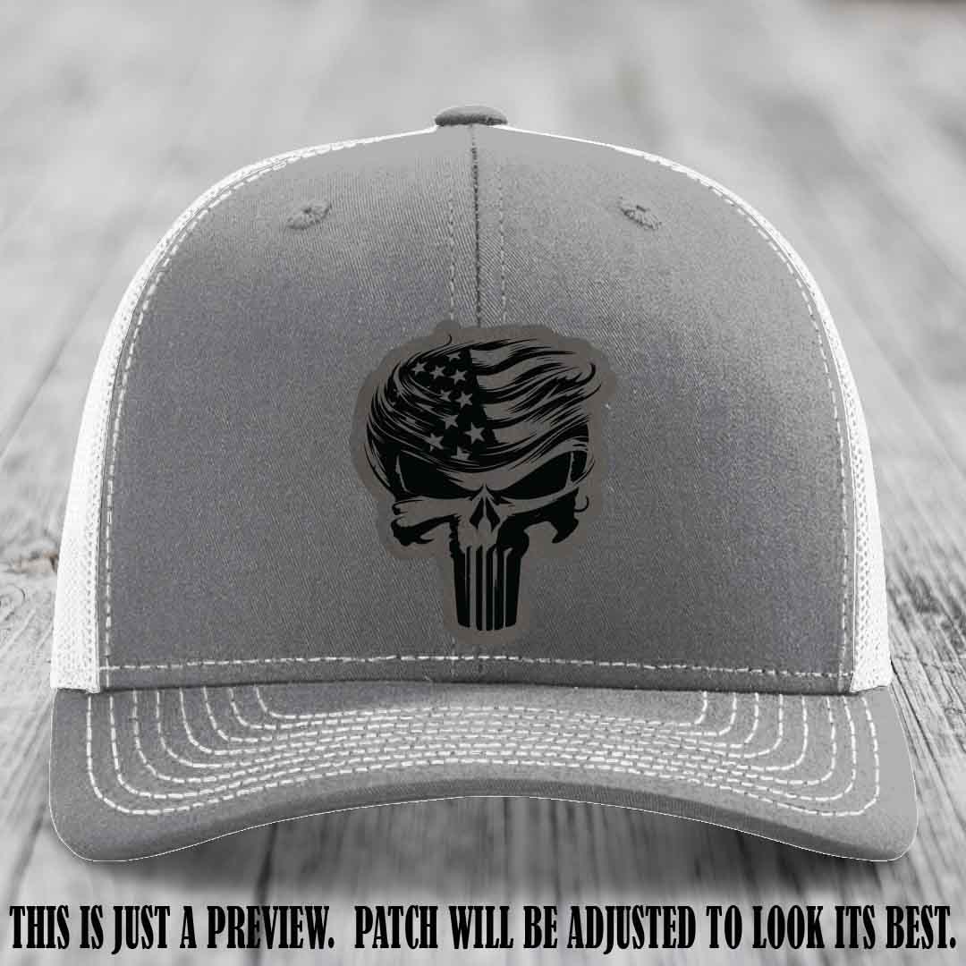 Patriot Skull Flow patch on Grey to Black Patch on a Heather Grey to White Hat