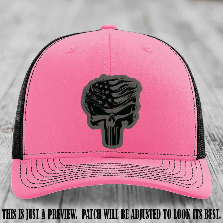 Patriot Skull Flow patch on Grey to Black Patch on a Hot Pink to Black Hat
