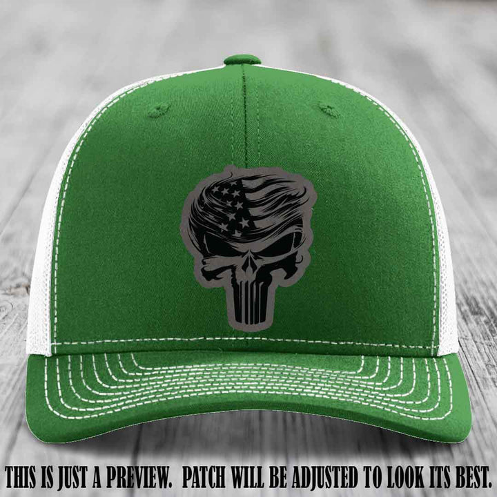Patriot Skull Flow patch on Grey to Black Patch on a Kelly to White Hat