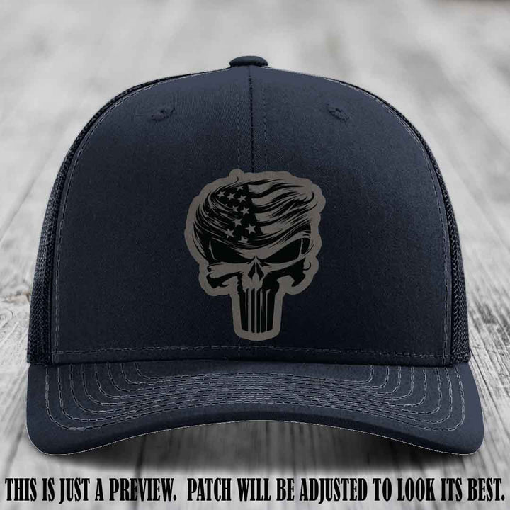 Patriot Skull Flow patch on Grey to Black Patch on a Navy Hat