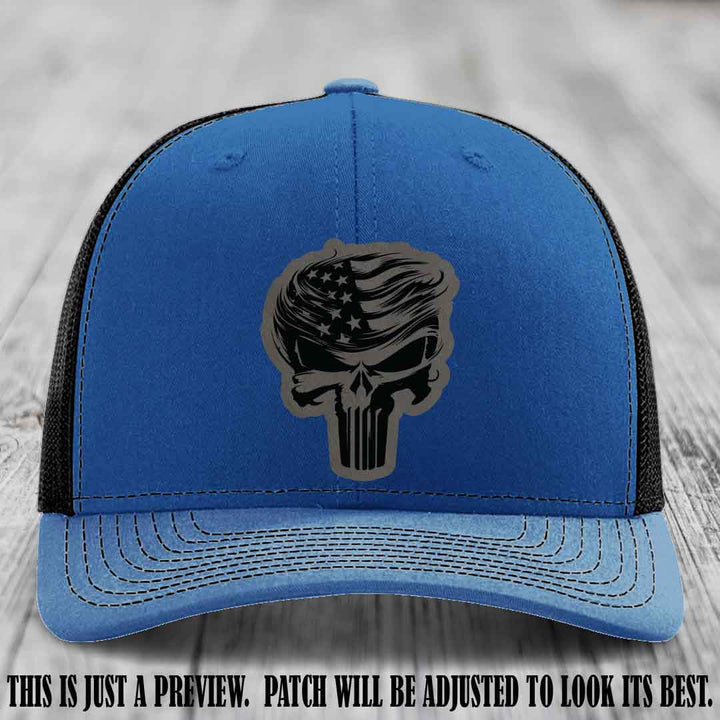 Patriot Skull Flow patch on Grey to Black Patch on a Royal to Black Hat