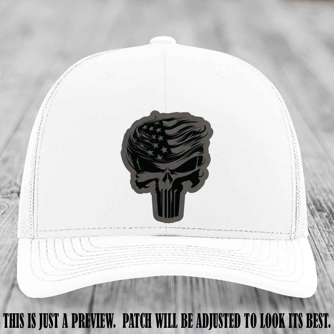 Patriot Skull Flow patch on Grey to Black Patch on a White Hat