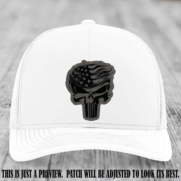 Patriot Skull Flow patch on Grey to Black Patch on a White Hat