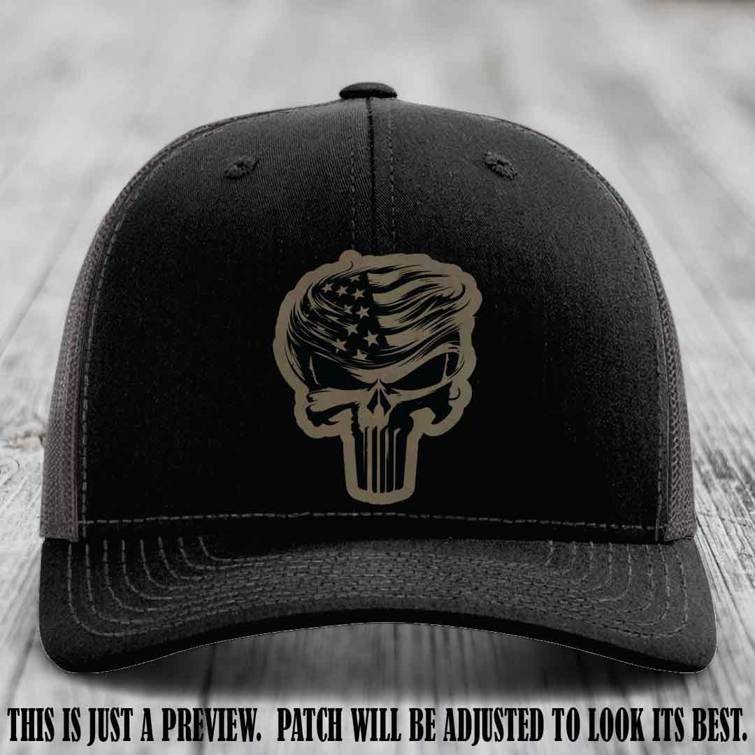 Patriot Skull Flow patch on Light Brown to Black Patch on a Black to Charcoal Hat