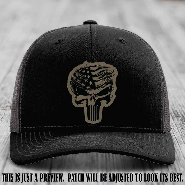 Patriot Skull Flow patch on Light Brown to Black Patch on a Black to Charcoal Hat