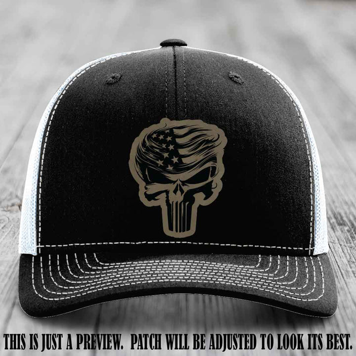 Patriot Skull Flow patch on Light Brown to Black Patch on a Black to White Hat