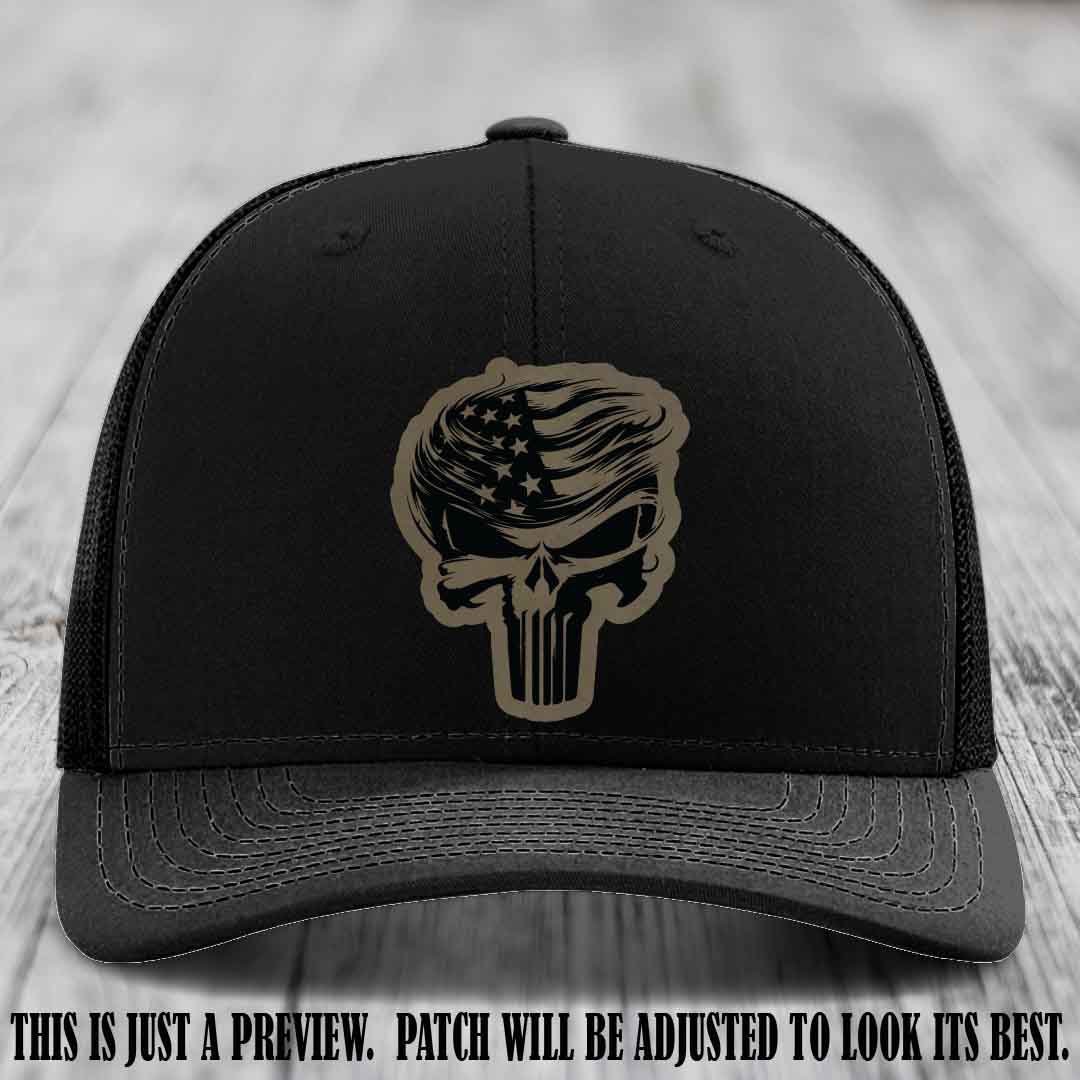 Patriot Skull Flow patch on Light Brown to Black Patch on a Black Hat