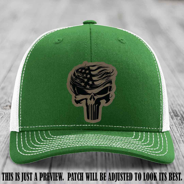 Patriot Skull Flow patch on Light Brown to Black Patch on a Kelly to White Hat