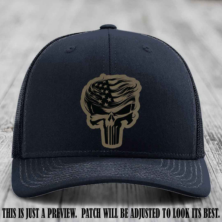 Patriot Skull Flow patch on Light Brown to Black Patch on a Navy Hat