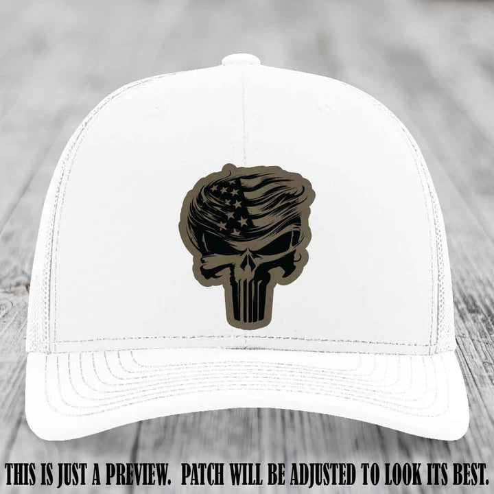 Patriot Skull Flow patch on Light Brown to Black Patch on a White Hat