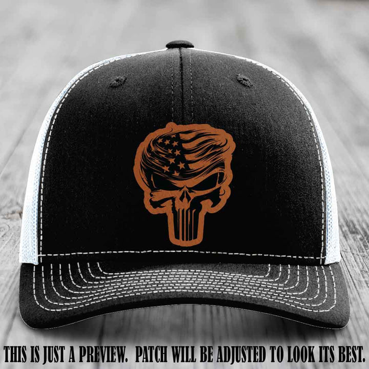 Patriot Skull Flow patch on Rawhide to Black Patch on a Black to White Hat