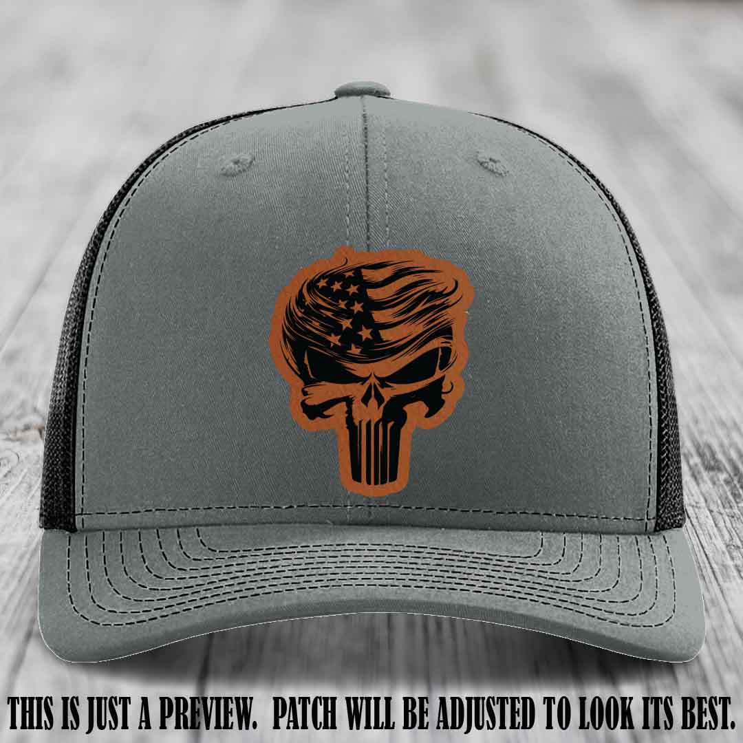 Patriot Skull Flow patch on Rawhide to Black Patch on a Heather Grey to Black Hat