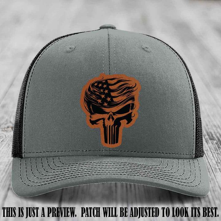 Patriot Skull Flow patch on Rawhide to Black Patch on a Heather Grey to Black Hat