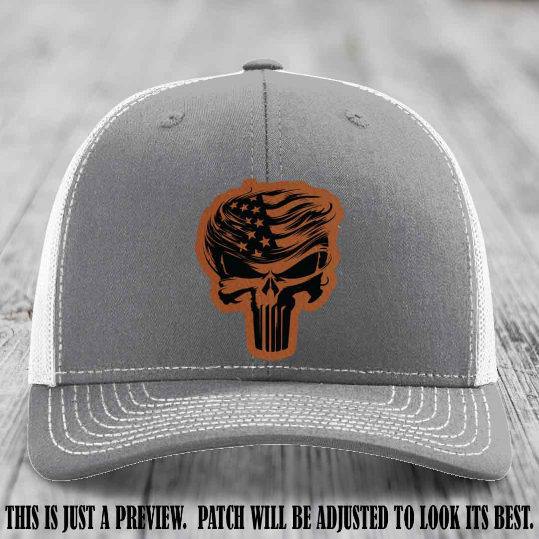 Patriot Skull Flow patch on Rawhide to Black Patch on a Heather Grey to White Hat