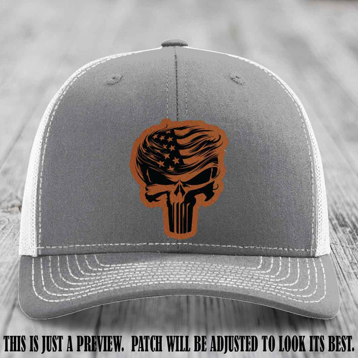 Patriot Skull Flow patch on Rawhide to Black Patch on a Heather Grey to White Hat