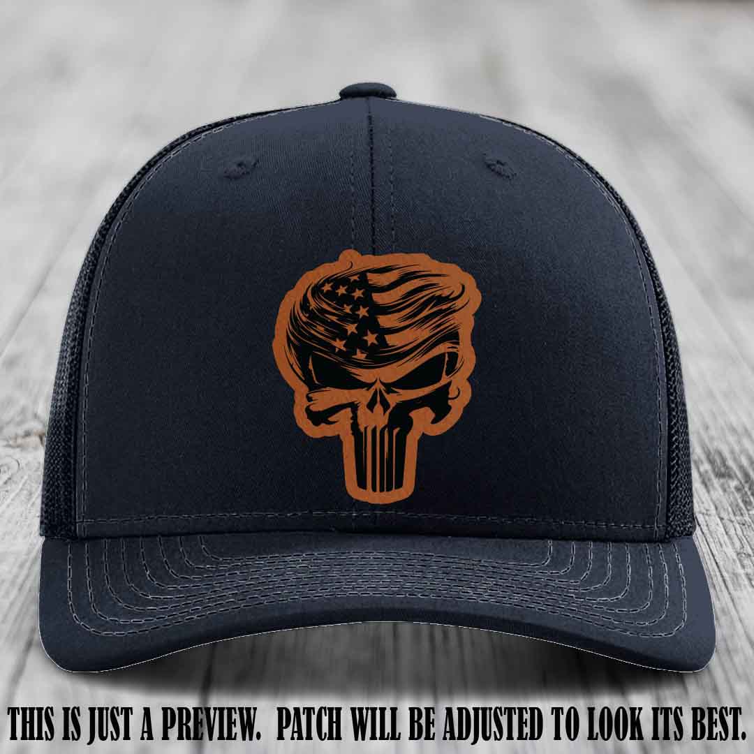 Patriot Skull Flow patch on Rawhide to Black Patch on a Navy Hat