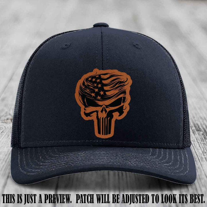 Patriot Skull Flow patch on Rawhide to Black Patch on a Navy Hat