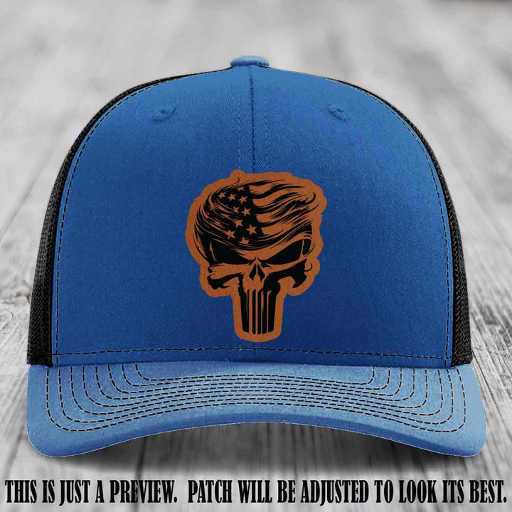 Patriot Skull Flow patch on Rawhide to Black Patch on a Royal to Black Hat