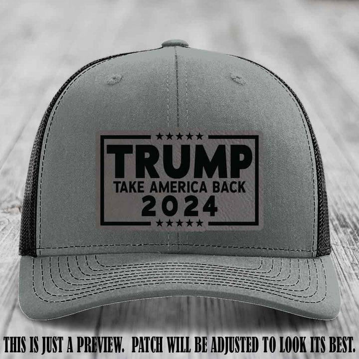 Trump Take America Back 2024 on a Heather Grey to Black Hat with Grey to Black Patch