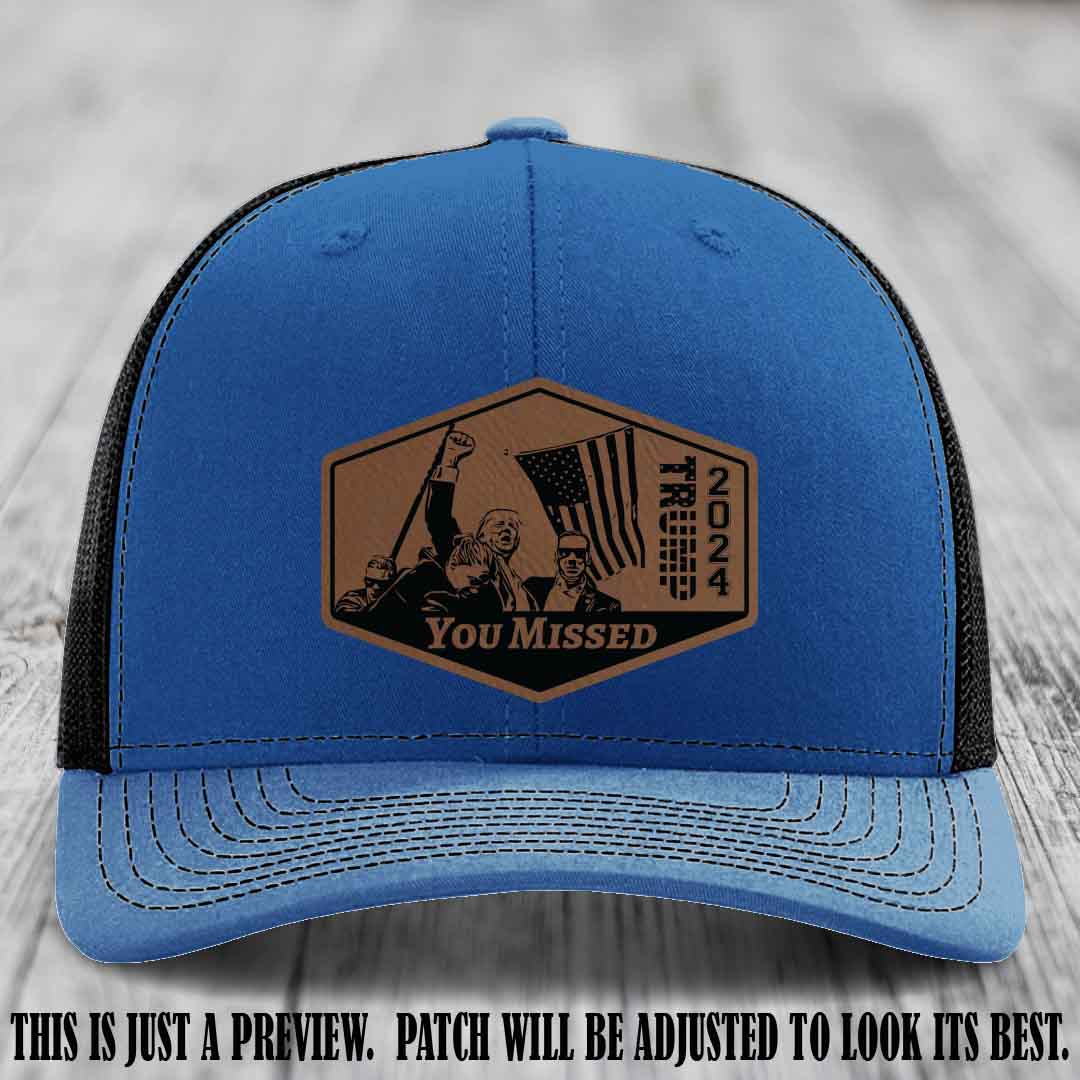 You Missed leather patch on Royal to Black Hat with Dark Brown to Black Patch
