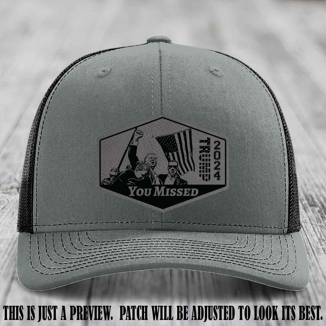You Missed leather patch on Heather Grey to Black Hat with Grey to Black Patch