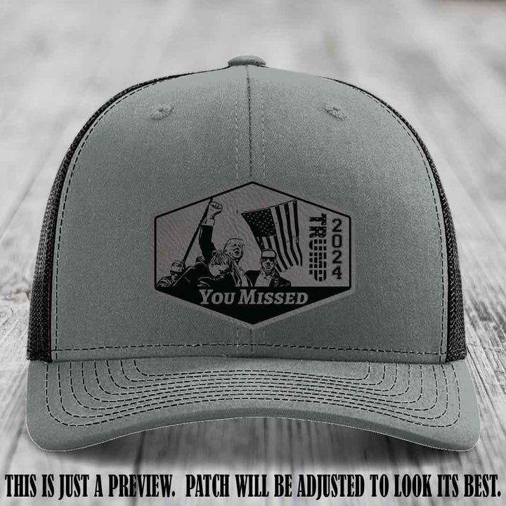 You Missed leather patch on Heather Grey to Black Hat with Grey to Black Patch