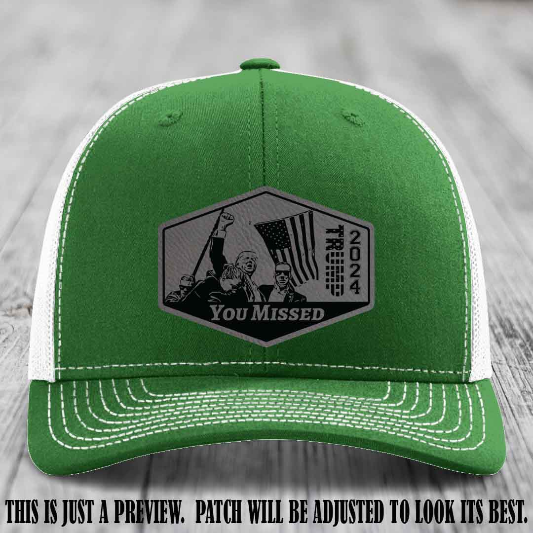 You Missed leather patch on Kelly to White Hat with Grey to Black Patch