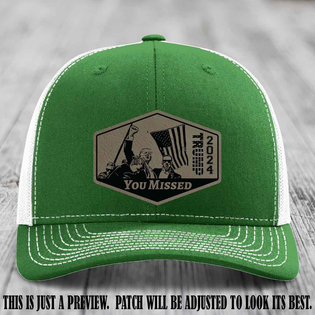 You Missed leather patch on Kelly to White Hat with Light Brown to Black Patch