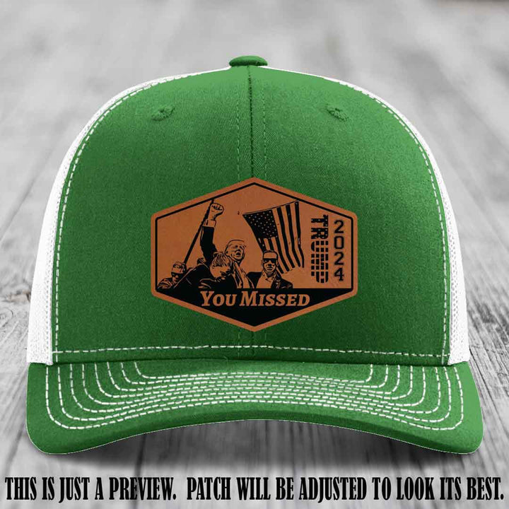 You Missed leather patch on Kelly to White Hat with Rawhide to Black Patch