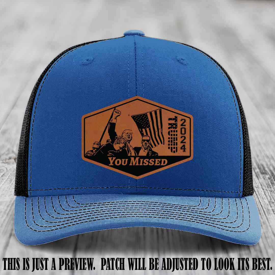 You Missed leather patch on Royal to Black Hat with Rawhide to Black Patch