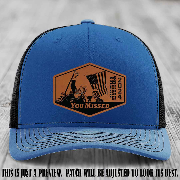 You Missed leather patch on Royal to Black Hat with Rawhide to Black Patch