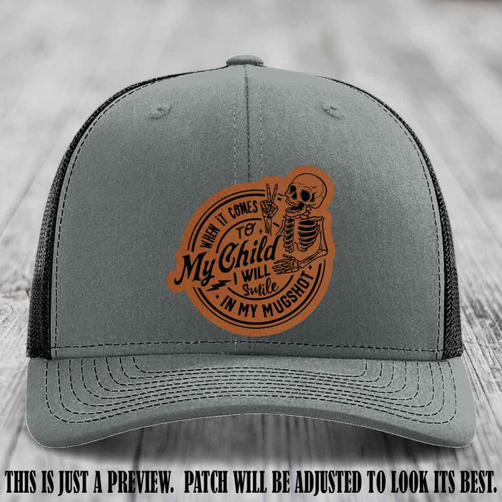 Smile In My Mugshot – Rawhide to Black Patch – Leather Patch Hat on Heather Grey to Black Hat