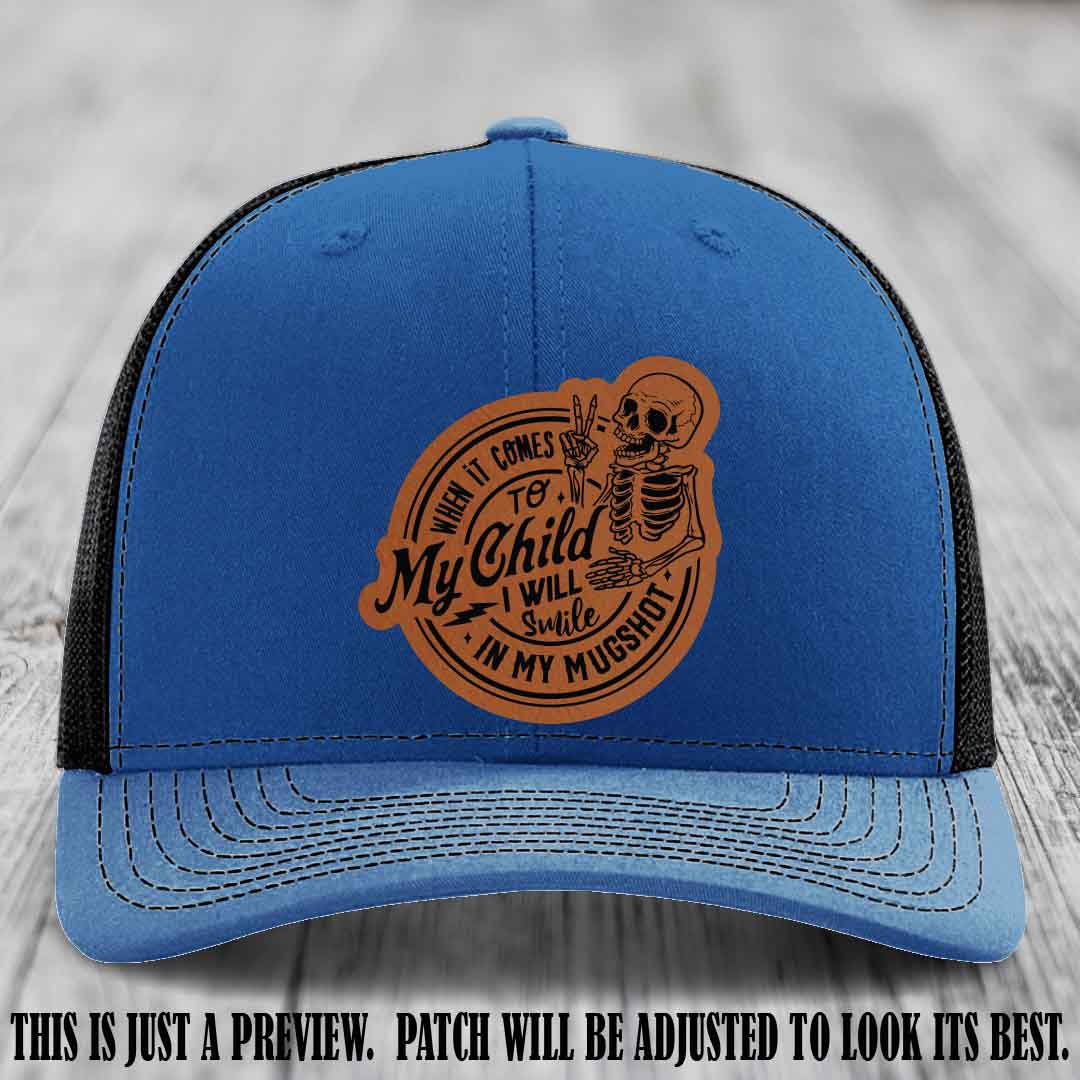 Smile In My Mugshot – Rawhide to Black Patch – Leather Patch Hat on Royal to Black Hat