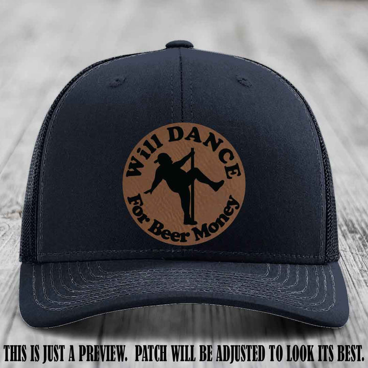 Will Dance for Beer Money – Dark Brown to Black Patch 🕺🍺 on a Navy Hat